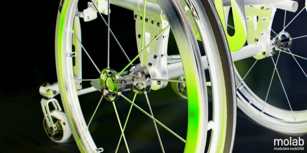 Radnabe im Detail des molab G6 Rollstuhls.